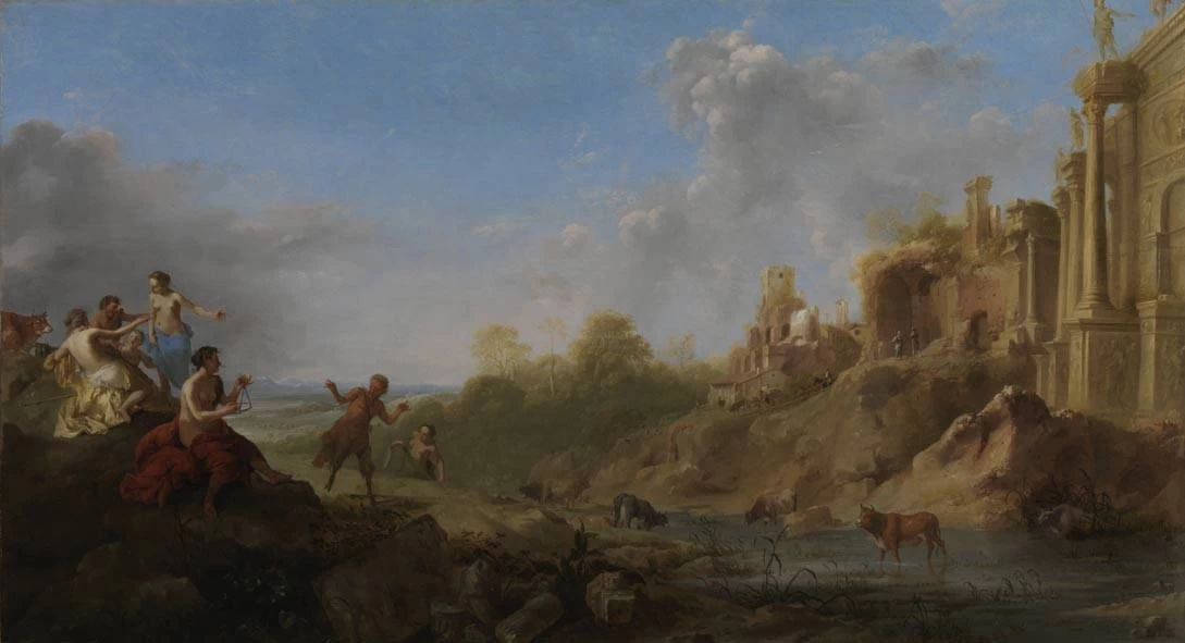 Paesaggio di rovine con un fauno danzante - Bavarian State Painting Collections